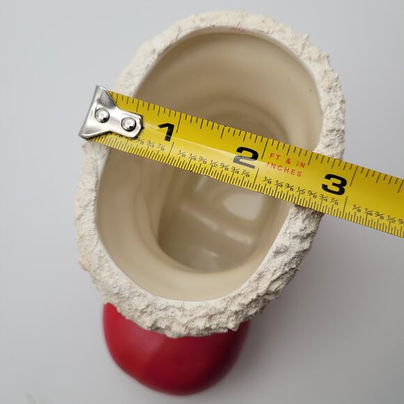 Vintage Santa Claus Red Boot Planter Vase Candy Holder 4" Holly Black Buckle - Picture 10 of 10